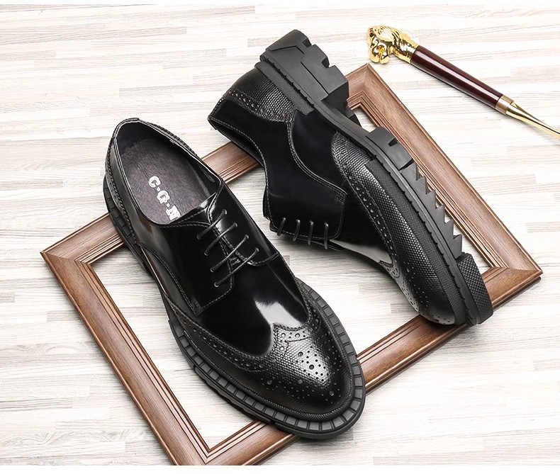 Brock leather shoes men, British business genuine leather carving, patent leather, formal wear and wedding