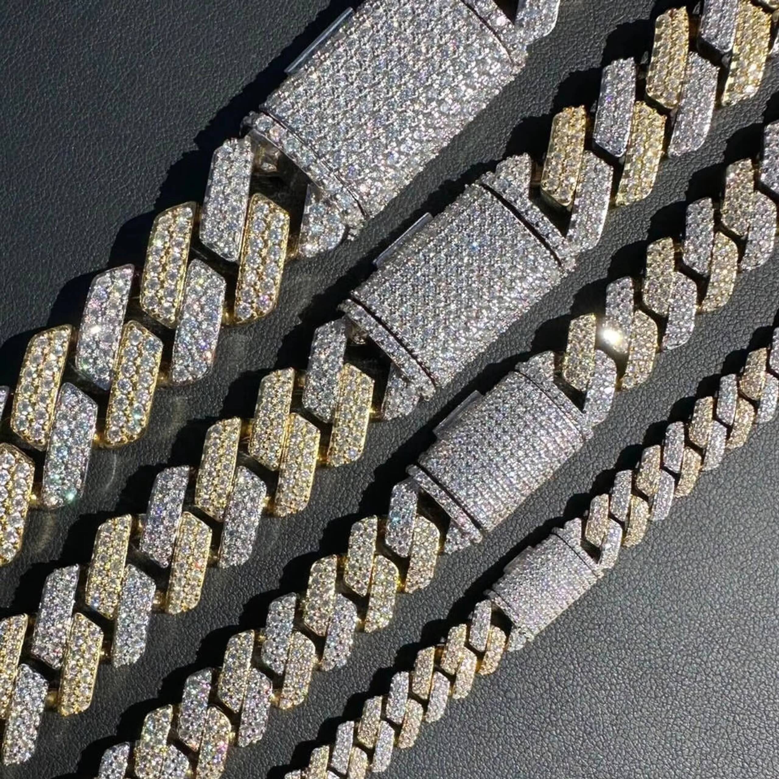 VVS Moissanite Diamond Real Miami Cuban Link Chain Iced Gold 925 Silver Necklace Hip Hop Diamond Cuban Chain for Men