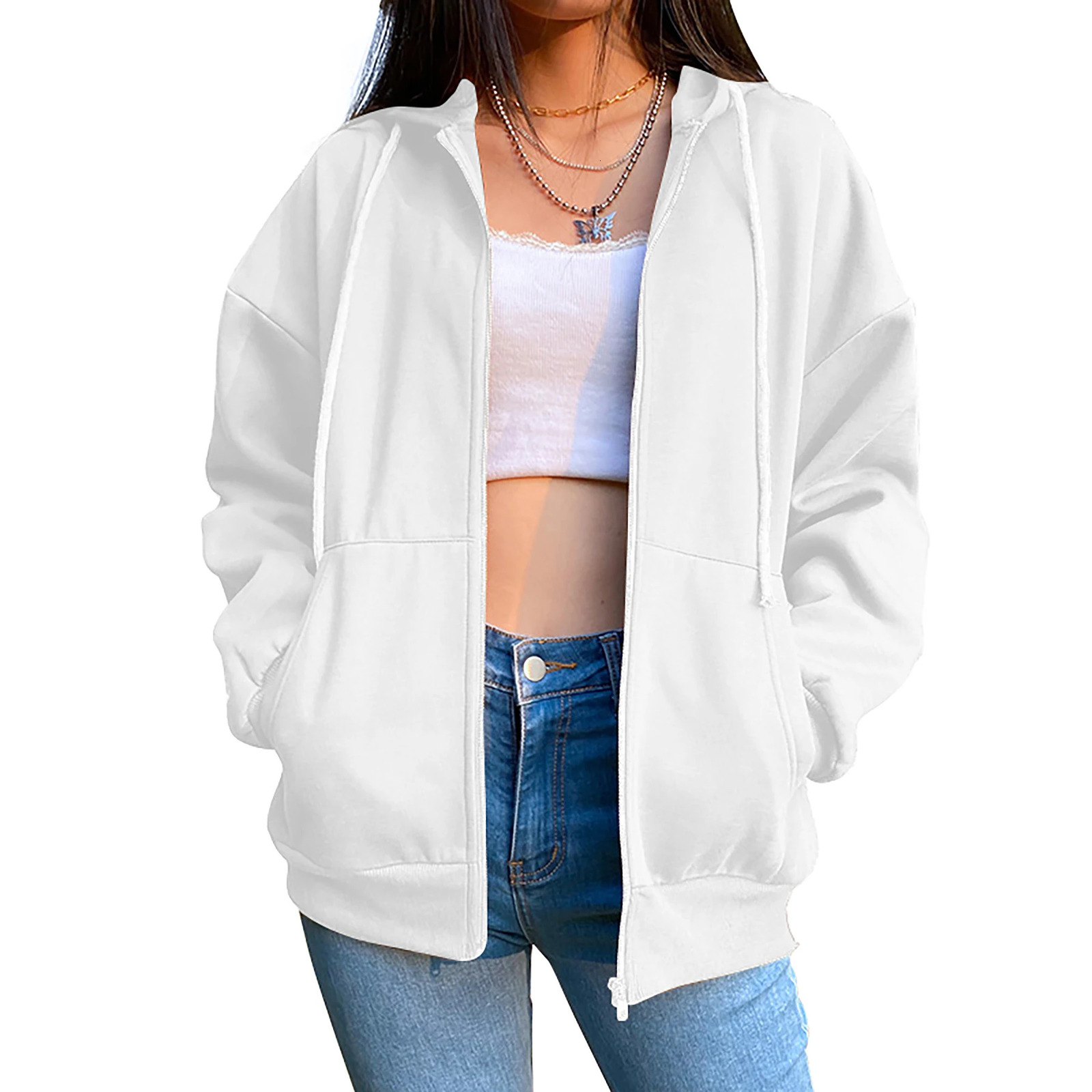 2024 Womens Sweatshirt Zipper Cardigan Hoodie Fashion Casual Versatile Solid Color Coat Fitness Sport Jogging Lady Top Clothing 250707