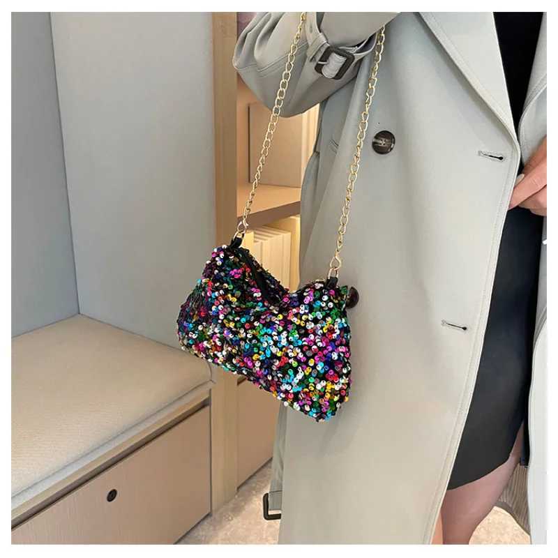 Womens handbag color sparkles single shoulder armpit handbag chain fashion handbag small women Y250719