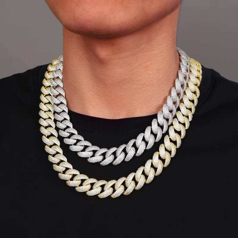 18MM VVS Moissanite Iced Out Diamond Gold Color Chain Necklace 925 Sterling Silver Men Necklace Hiphop Cuban Link Chain