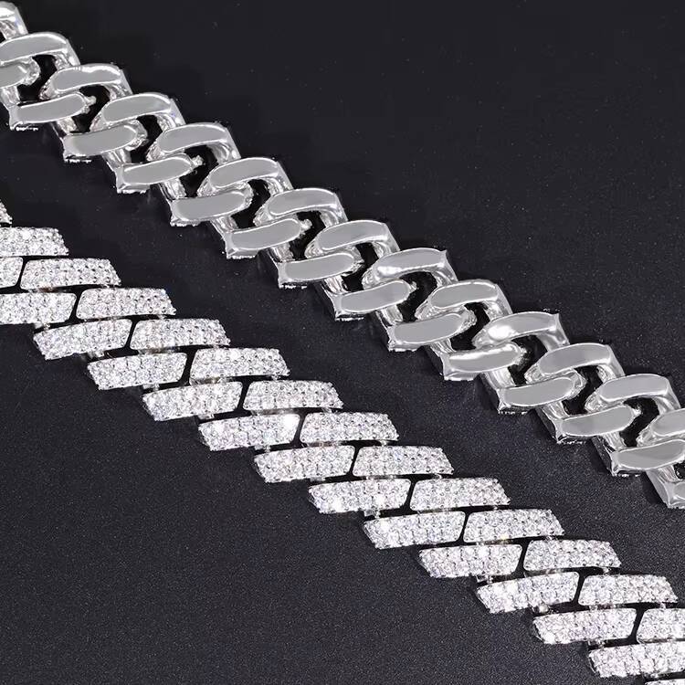 Fashion Design 15mm Wide 2Rows Moissanite Diamond S925 Sterling Cuban Link Chain