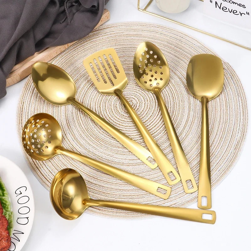 6pcs Stainless Steel Dinnerware Set Home Creative Korean Cutlery Golden Spoon Korean-style Pot Cutlery Set Kitchenware Set 250714