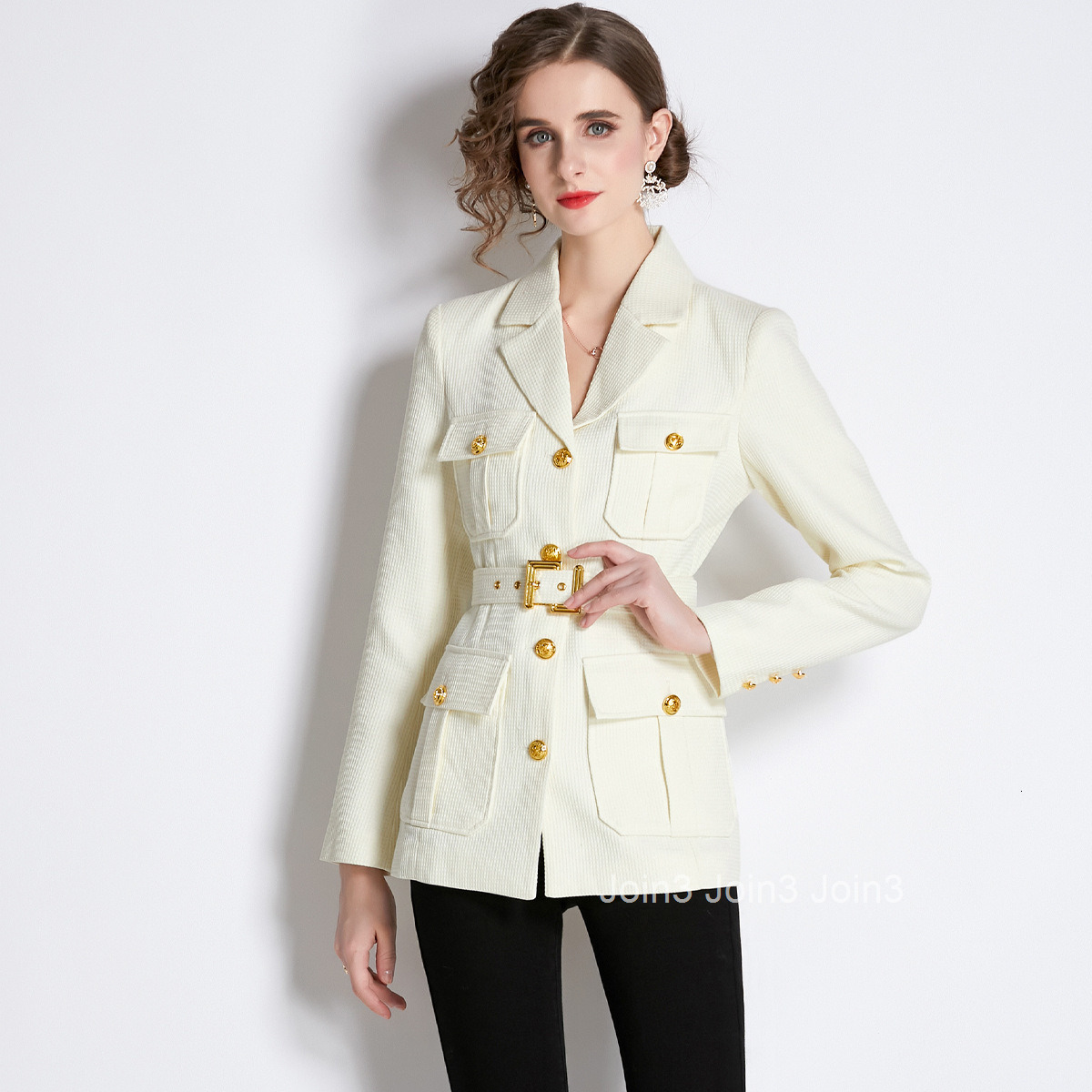 1928 Autumn Winter New Womens Fashionable Blazer Collar Long Sleeve Slim Fit Coat