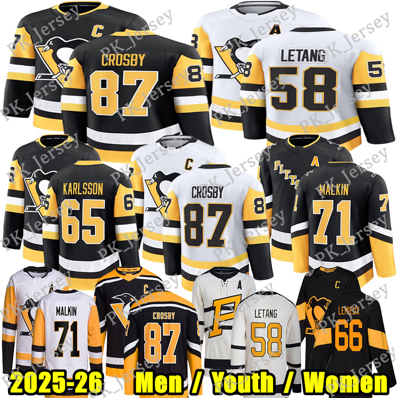 #87 Sidney Crosby pittsburgh hockey penguin jersey Kris Letang Erik sson Evgeni Malkin Bryan Rust Tristan Jarry Benjamin Kindel Rutger McGroarty jerseys