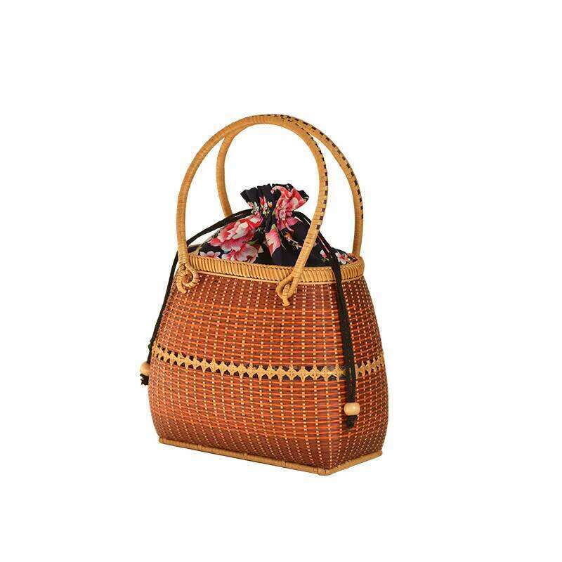 Pure Handmade Basket Exotic Style Storage Picnic Travel Hand Woven Bamboo Handbag