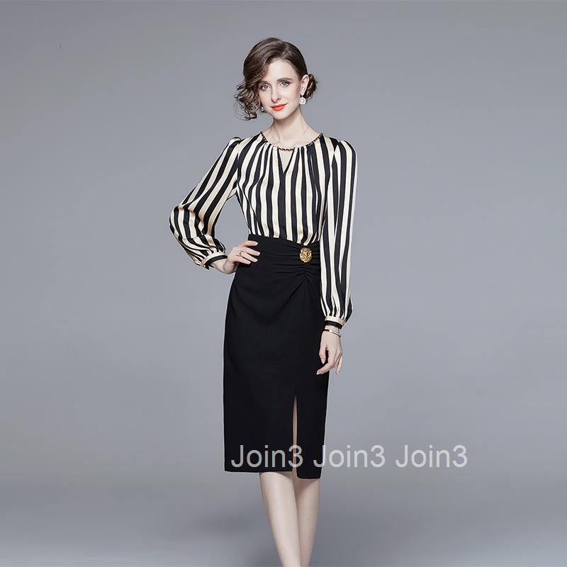 2025 Spring New Elegant Striped Fake Two-Piece Patchwork Long Sleeve Slim Fit Bodycon Dress