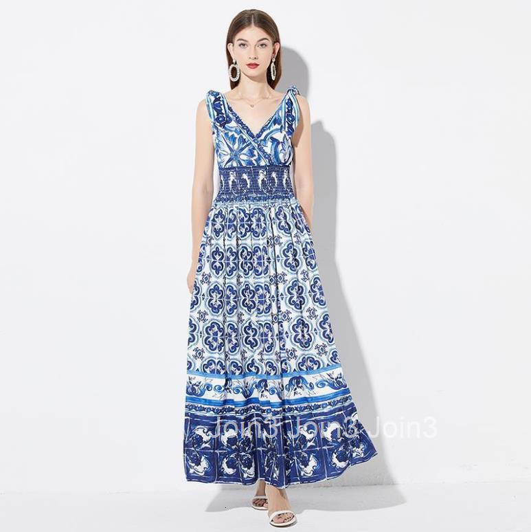 499 Summer Sexy V-neck Printed Elastic High-waisted Dress with Bow Tie Slim Fit Flared Dress