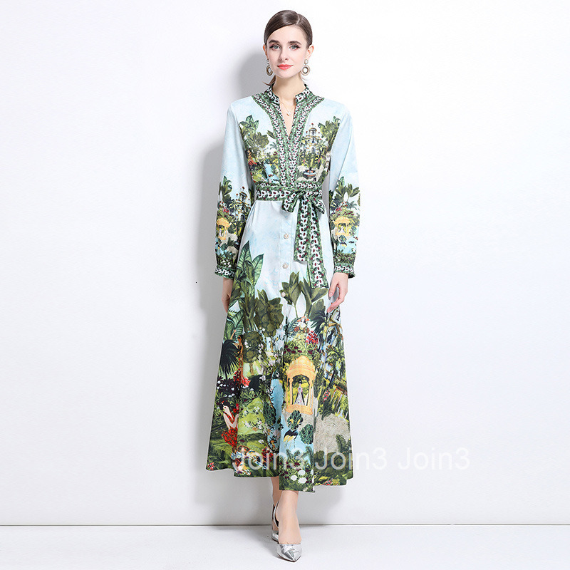 6096 Fashion Elegance Style Small Collar Single-Breasted Printed Dress