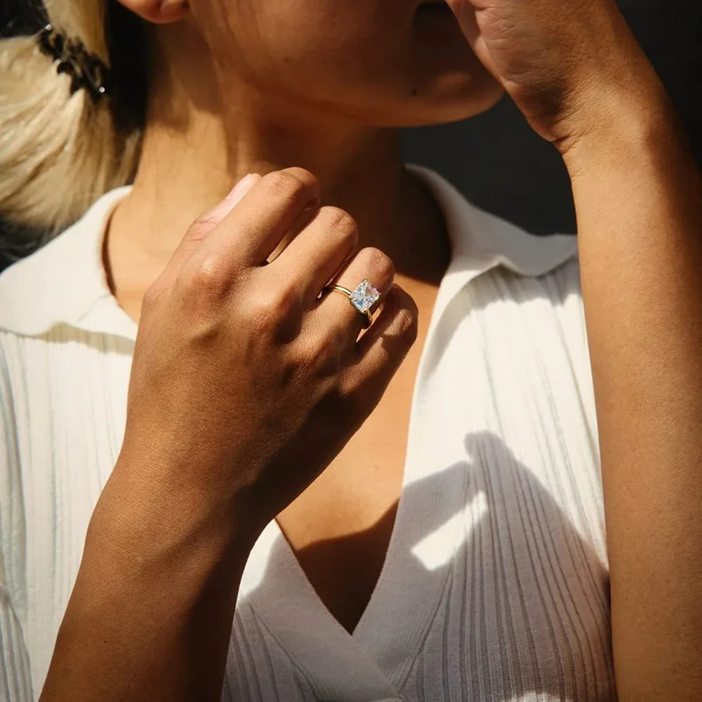 Trumium 3CT 925 Sterling Silver Engagement Rings Radiant Cut Solitaire Cubic Zircon Wedding Promise Ring Wedding Bands for Women 250715