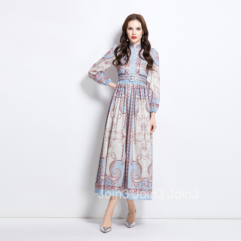 2749 Spring and Summer New Elegance Style Pattern Stand Collar Long Dress