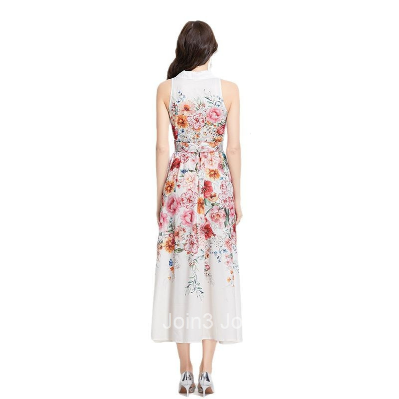 2712 Spring Summer Vacation New Floral Oil Painting Style Shirt Dress Long Dress