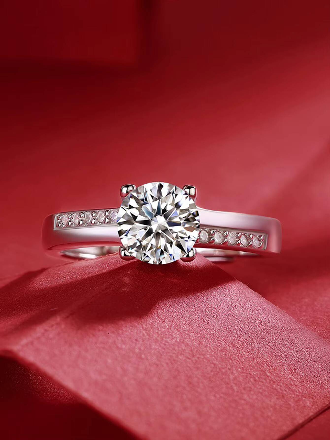 Wedding Anniversary 1ct 925 Sterling Silver Moissanite Diamond Ring for Women Adjustable Claw Setting Accessories