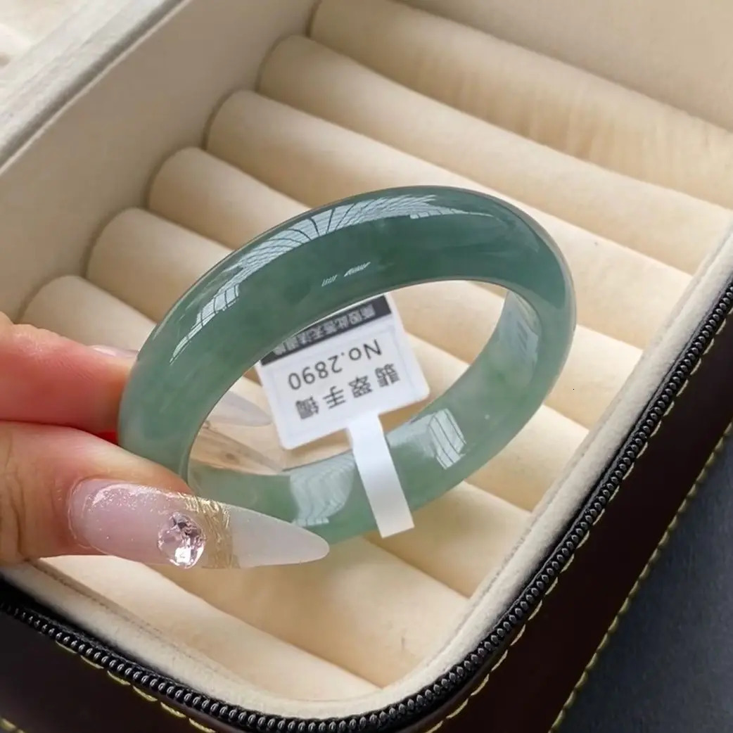 100% real green jade bangles natural handmade bracelets floating flower emerald ladies bracelet jade gift Bangles Lady PartyGift 250716