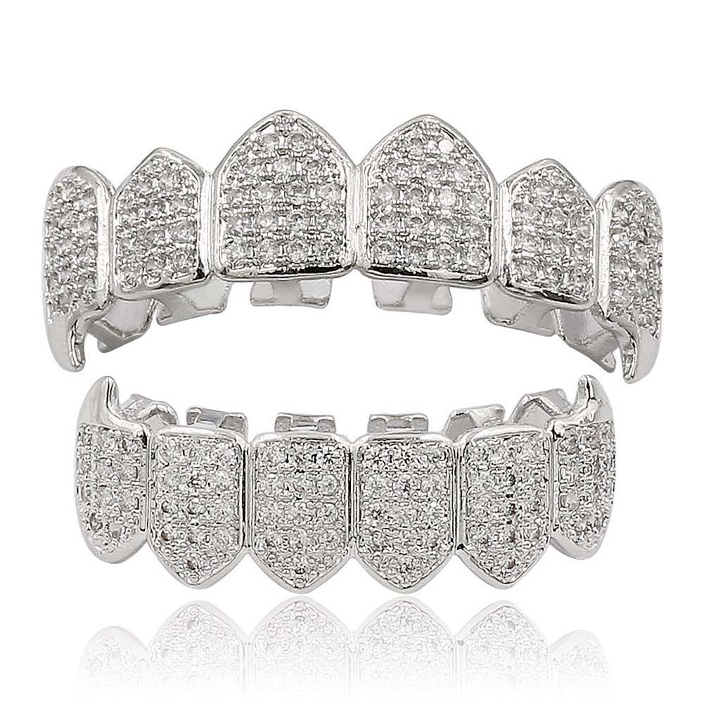 Luxury Hip Hop Gold Grillz Vampire Fangs Iced Out VVS Moissanite Teeth Decoration Bling Bling