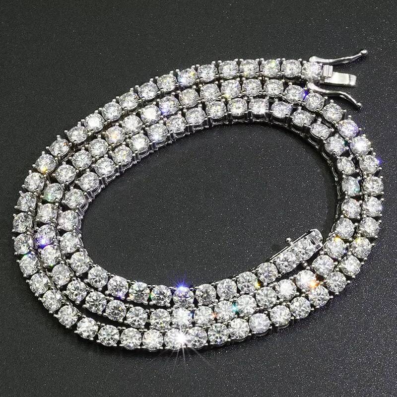 Factory Customize 925 Sterling Silver With Gold Plated 5mm Moissanite Necklace Tennis Chain Hip Hop Tennis Necklace for Men