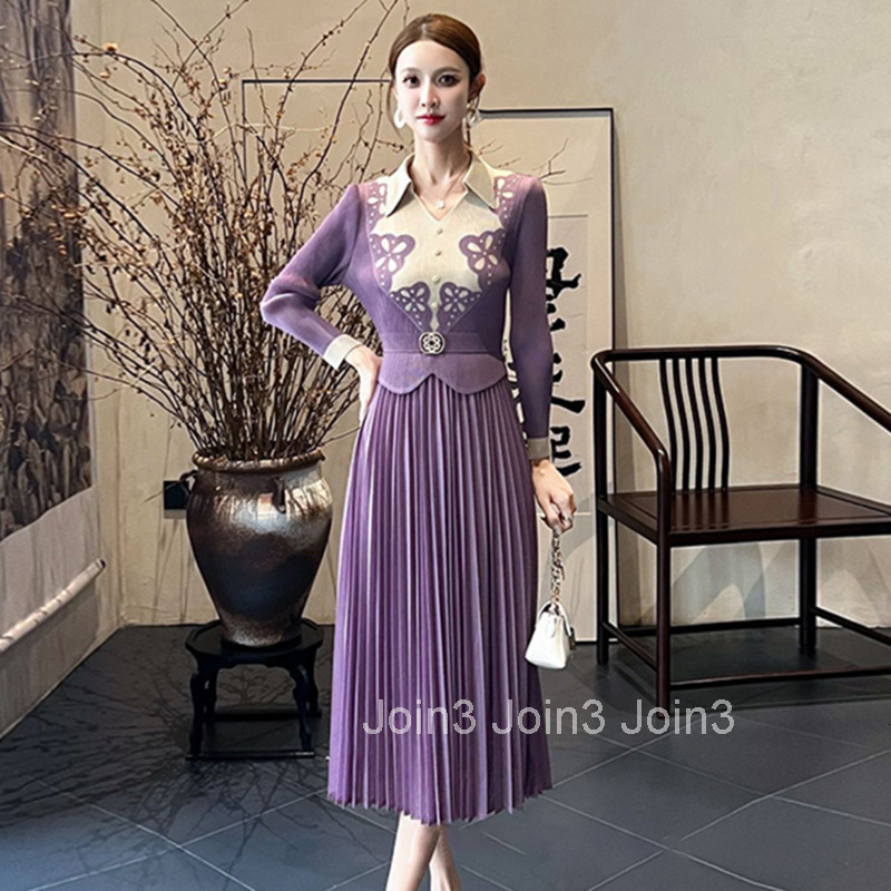 2520 Spring New Style Elegant Printed Collar Fashion Slim Dress