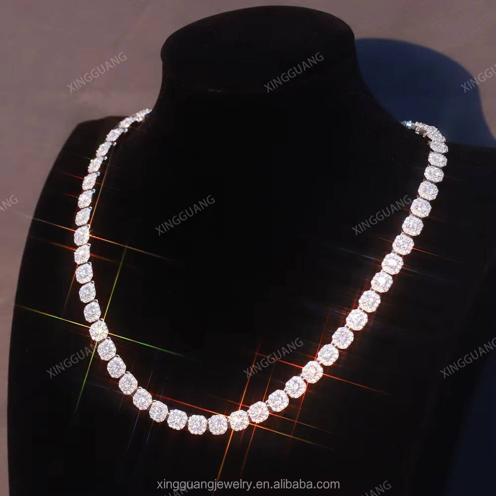 XG Pass Diamond Tester Cluster Tennis Moissanite Chains 925 Silver Tennis Chain Necklaces Vvs Moissanite Tennis Chains