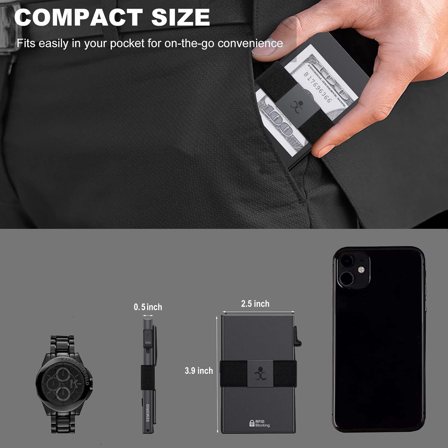 YMX SEMORID Slim Aluminum Card Holder Wallet for Men, Durable Expandable Backplate, RFID Blocking Minimalist Metal Pop Up Wallet, Holds 12+ Cards Plus