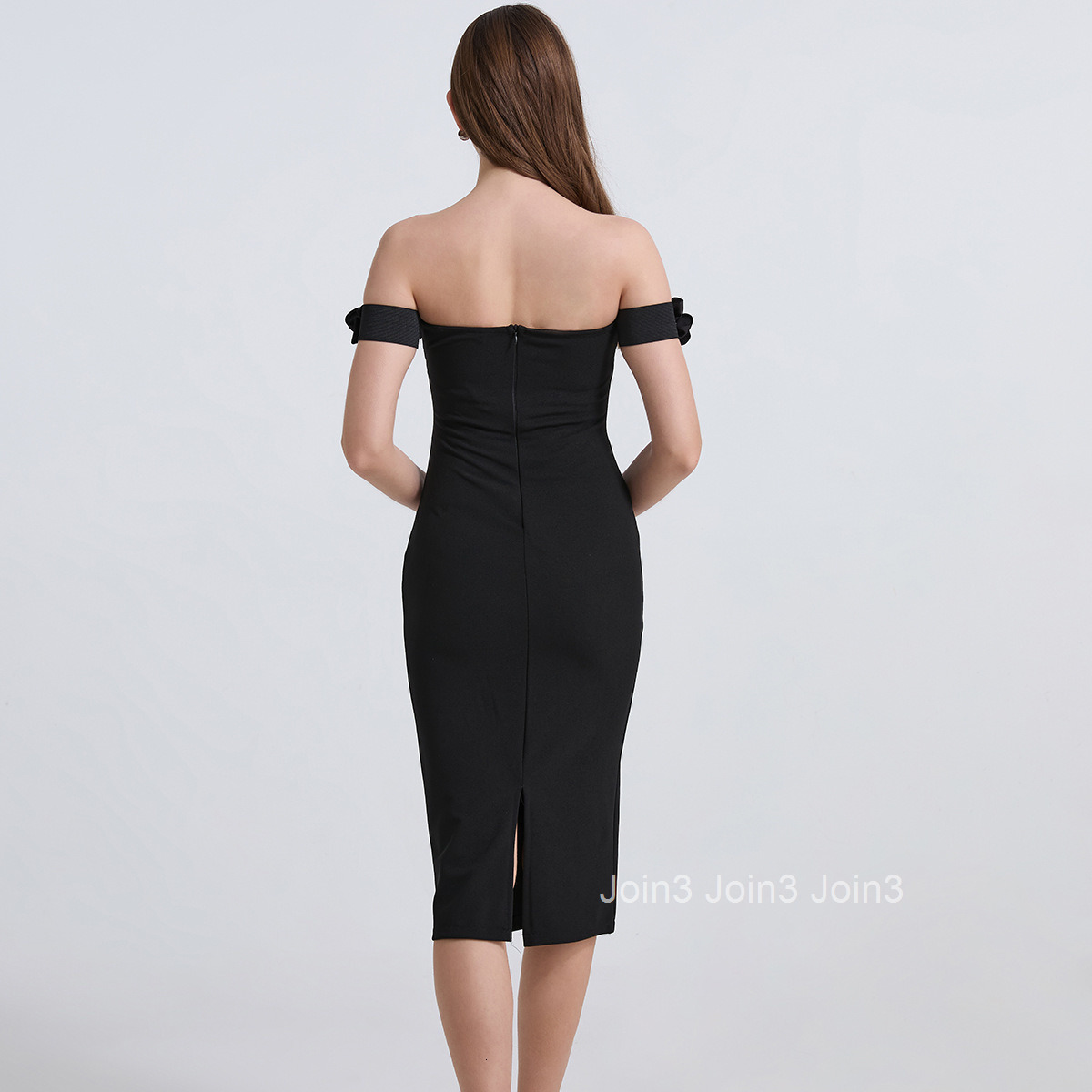 676 French Heavy Craft Rhinestone One-Shoulder Three-Dimensional Flower Slim Split Dress