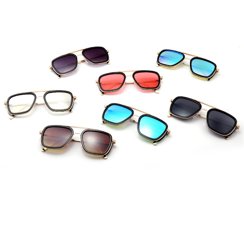 Square Pilot Sunglasses Designer New Mens UV400 dual beam Fashion European and American Metal Frame Korean Glasses Retro UV Protection Steampunk Tony 