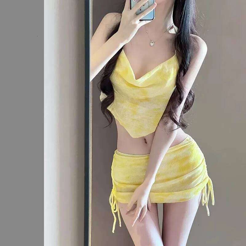 women Sexy 3pcs Bikini Set Slimming Wrap Skirt Beach Resort Hot Spring Swimsuit Cover Up Swimwear for Vacation Thermal Spa