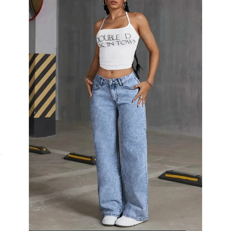 Denim Wide Leg Jeans High waisted Bow Embroidered Pocket Wide Leg Jeans Fashionable Womens Trousers Casual Style 250711