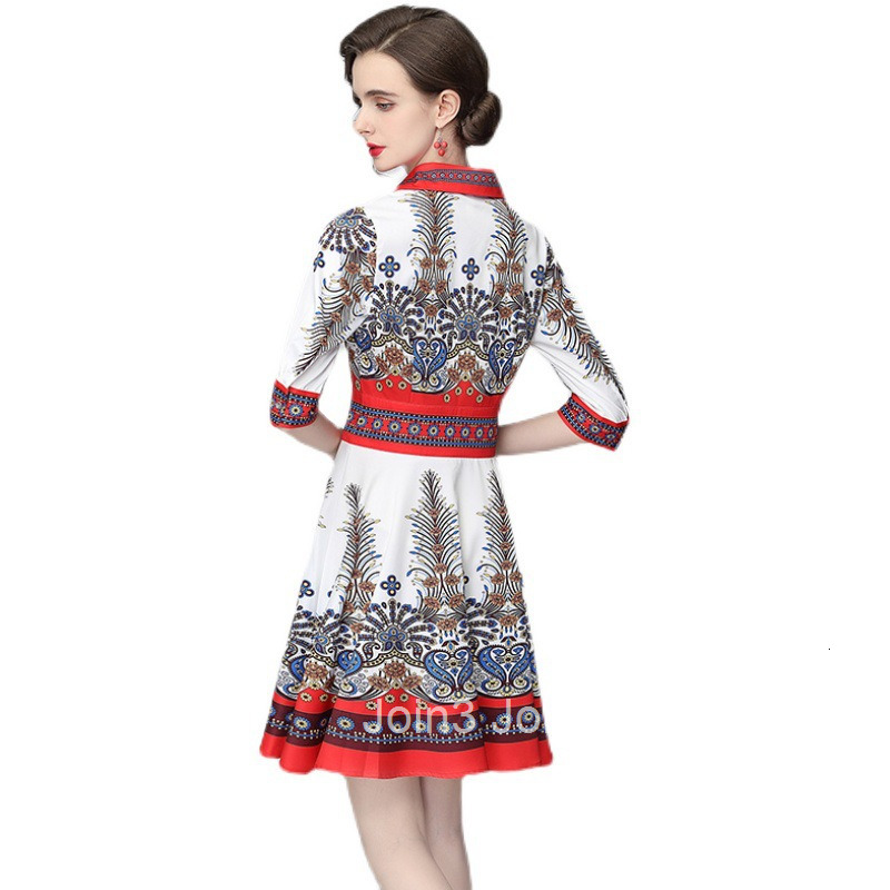 1726 Spring/Summer Womens New Printed Shirt Dress