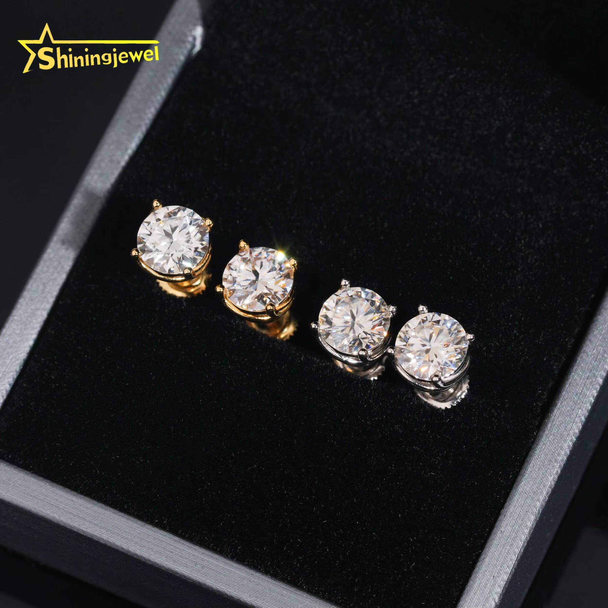 Factory Price Classic 4 Prongs 4MM 5MM 6.5MM 7.5MM Round Moissanite Earrings Iced Out Men Women Earrings Moissanite Jewelry