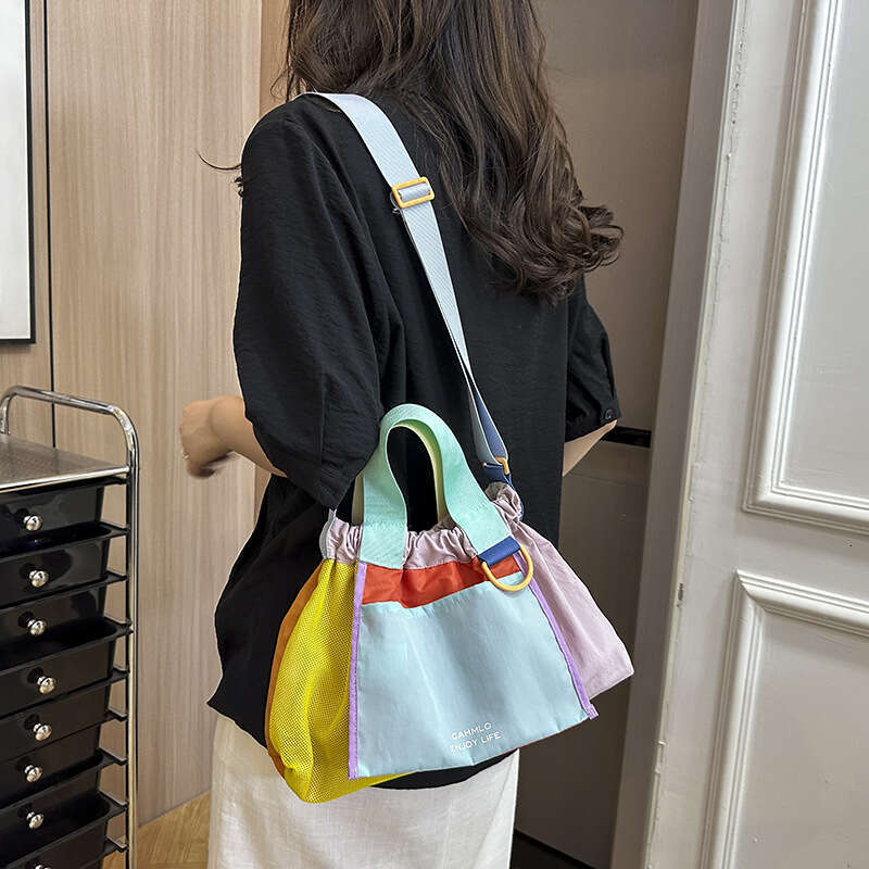 Trendy Canvas Single Shoulder Women's Bag with Stylish Design, Versatile Casual Bag, Summer Dopamine Color Block Handbag