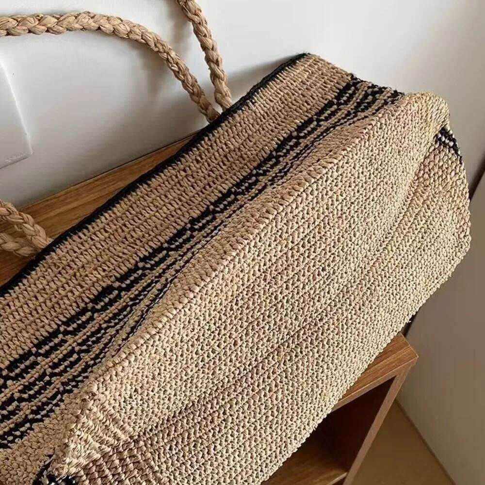 Summer Raffia Beach Handbag Striped Woven Shoulder Bags For Women Bohemianstraw Bag Tote Vacation Travel Shopper Purses NEW