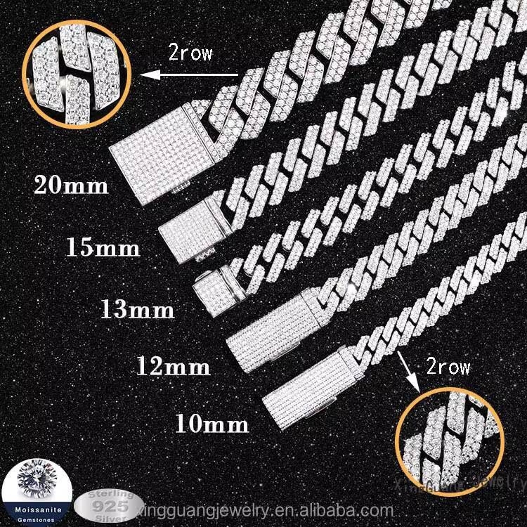 XG 100% Pass Diamond test Sterling Silver VVS Moissanite Diamond Iced Out Cuban Link Chain Necklace/Bracelet for Hiphop Life