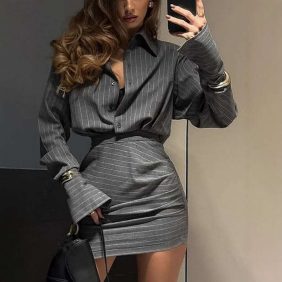 2025 European American Cross-Border Spring Summer New Striped Top and Short Skirt Two-Piece Casual Set for Women