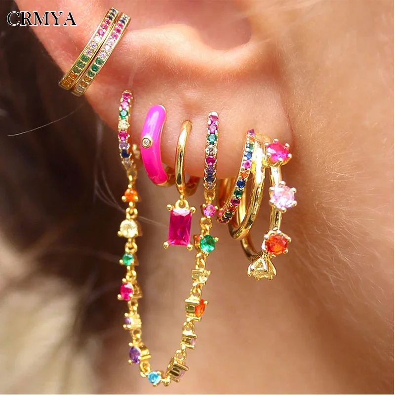 CRMYA Gold color Stud Earrings For Women Vintage Color CZ Zircon Piercing Womens Earrings Trend Jewelry Wholesale 250715
