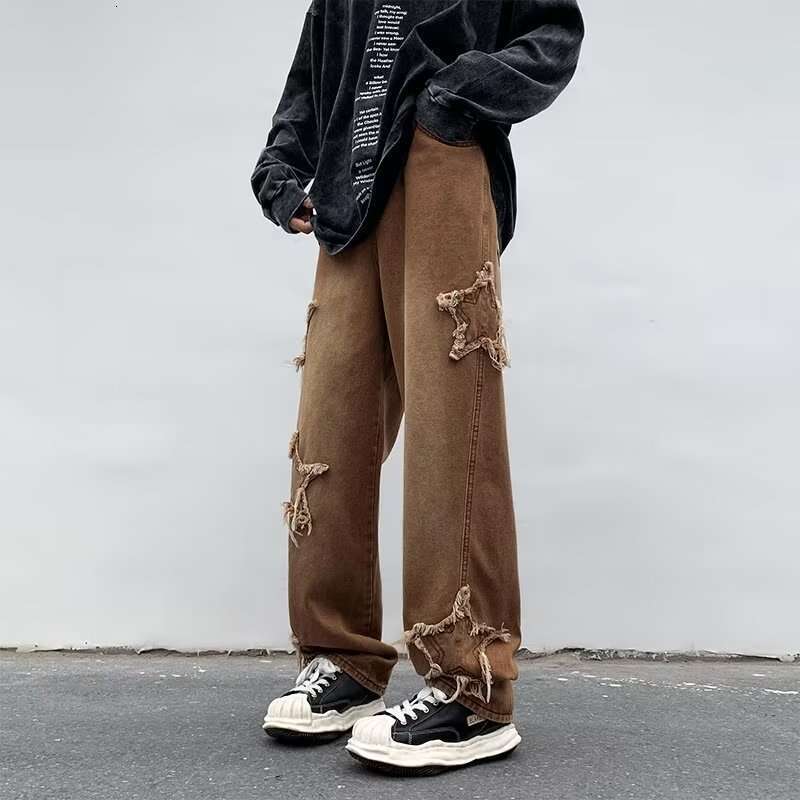 Men's Long Denim Youth Fashion Autumn Trend Washed Artistic Jeans New Loose Leg Trendy Straight Pants