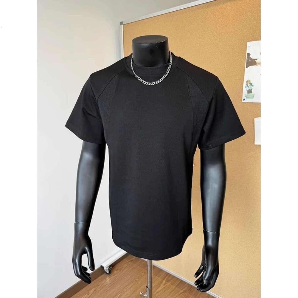 Gray Patchwork T-Shirt for Men, Stylish Small Neckline, Regular Shoulder, Short Sleeve, Casual Loose Fit, Versatile Trendy Half Sleeve