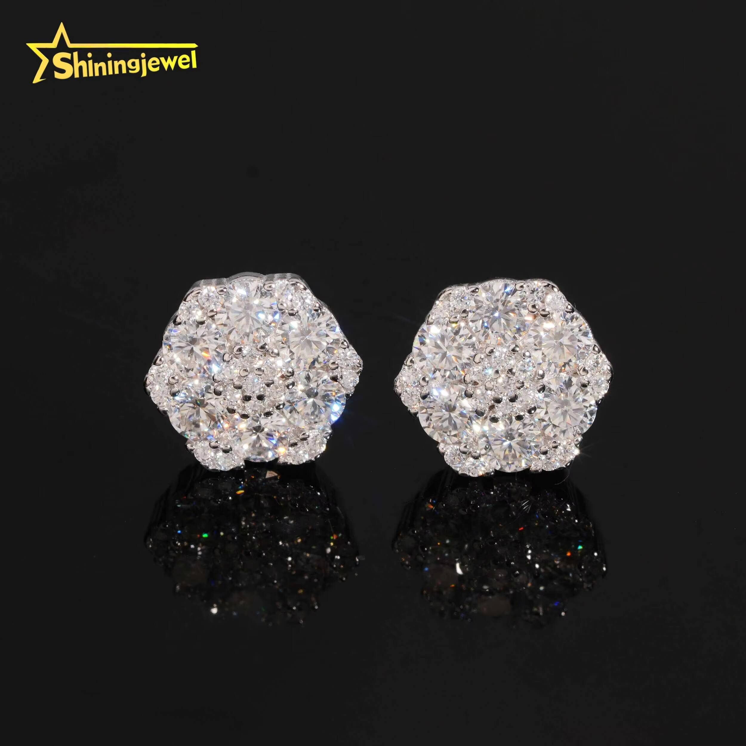 GRA Certificated Factory Price Iced Out 925 Silver Screw Back Stud Moissanite Diamond Earrings