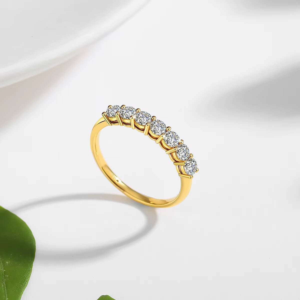 Woman Fine Gold Jewelry Engagement Wedding Mini 7 Moissanite Diamonds Hollow 14K Real Gold Ring