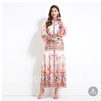 2165 Elegance style floral print long sleeved lotus leaf edge skirt chiffon two-piece set