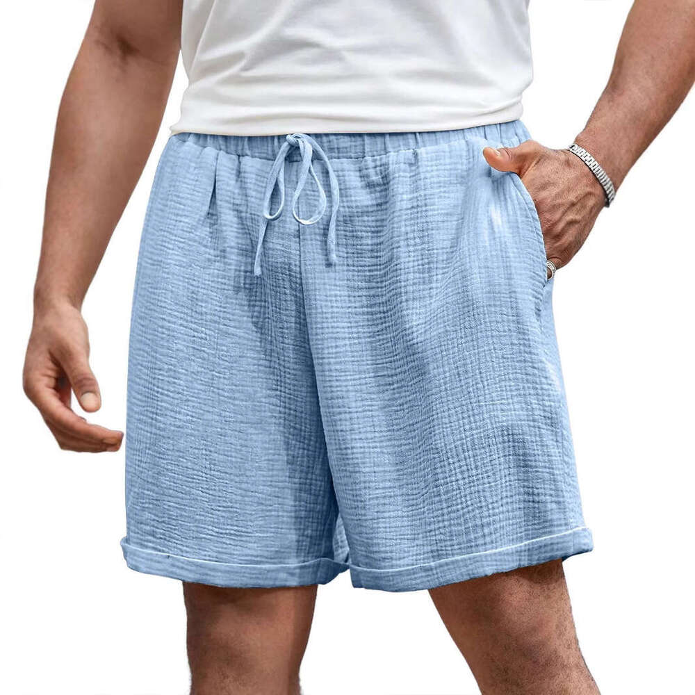 2025 Double Layer Washed Crepe Men's Casual with Side Pockets Summer Cool Five-Point Shorts for Men