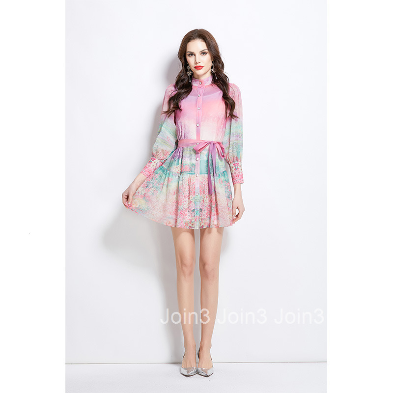 2704 Spring and Summer Vacation New Watercolor Flower Print Short Dress