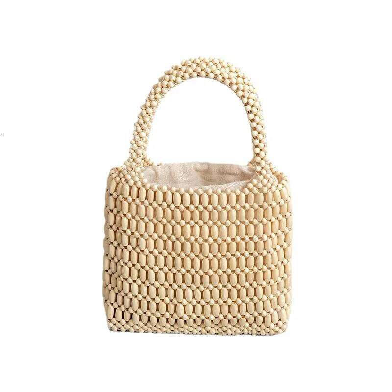 Boho Style Wooden Bead For Women Summer New Handmade Woven Bag Niche Design Portable Casual Tote Bags Bolsas Para Mujeres