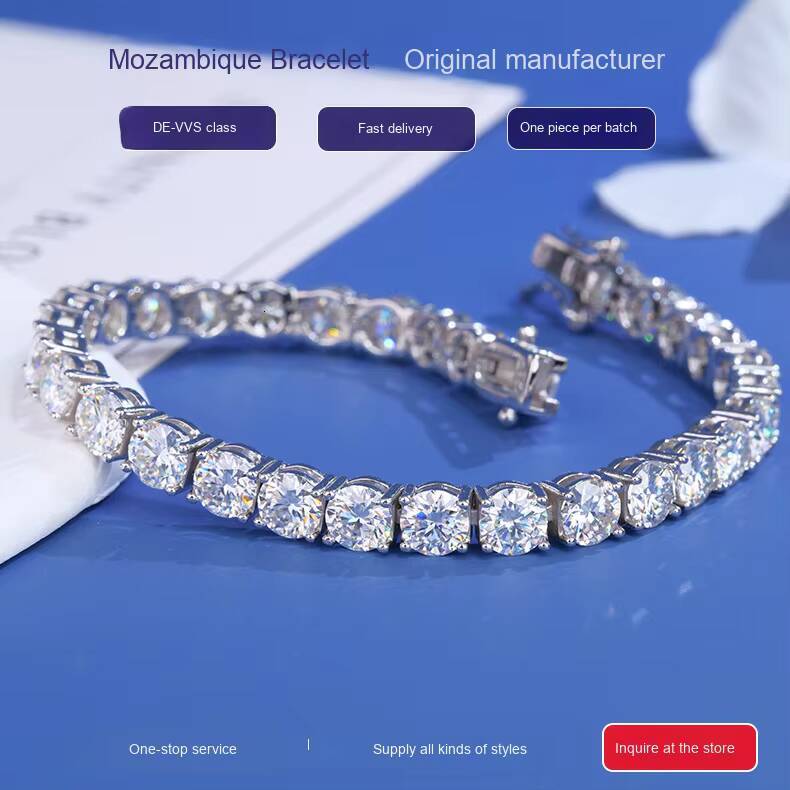 Light Luxury High End S925 Sterling Silver 18K White Gold Plated Fully Iced Out Moissanite Tennis Bracelet