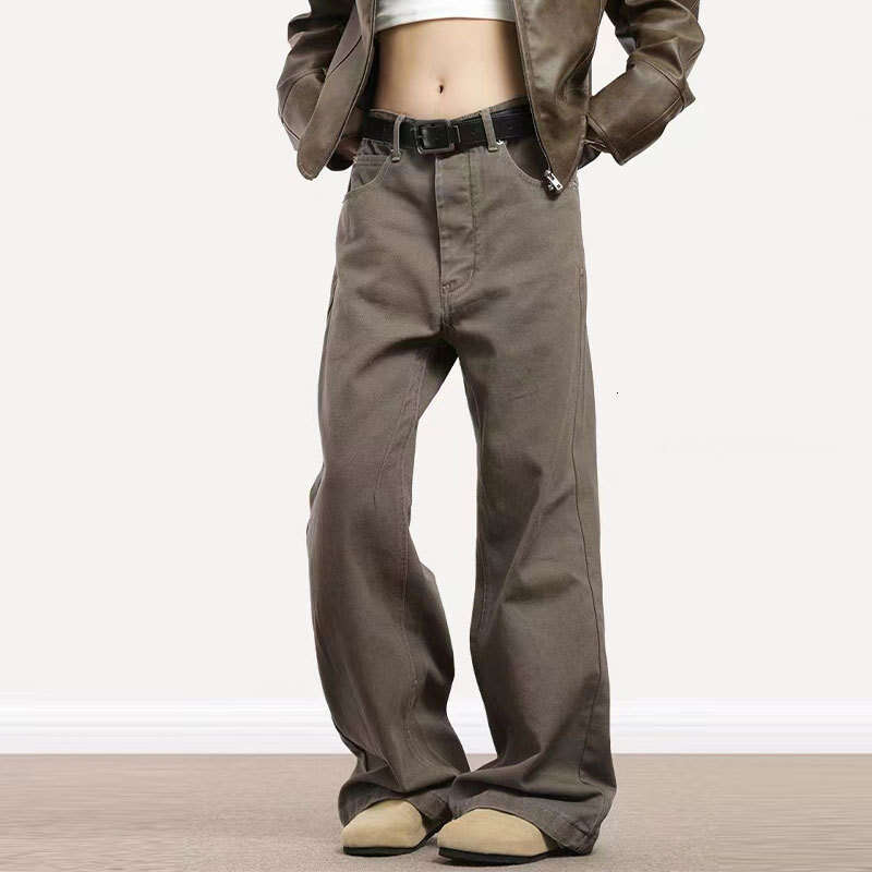 New Melard Washed Jeans for Men and Women, American Style Loose Fit, Post-Apocalyptic Brown Versatile Straight Pants Trend