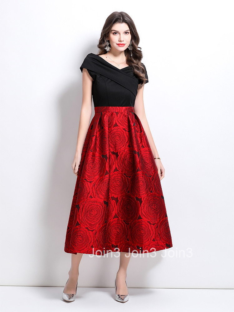 2652 Spring New Heavy Jacquard Off-Shoulder Dress