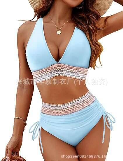 New Women's Swimsuit Two-Piece Sexy Bikini High Waist Tummy Control Halter Neck Tight-Fitting