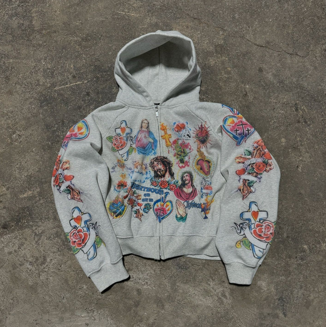 2025 High Quality Y2k Retro Black Risen King Cropped Designer Hoodie Jacket Tracksuit Men Polo Veste Coat Zip Up Hoodie Gothic Graphic Washed Hoodies 