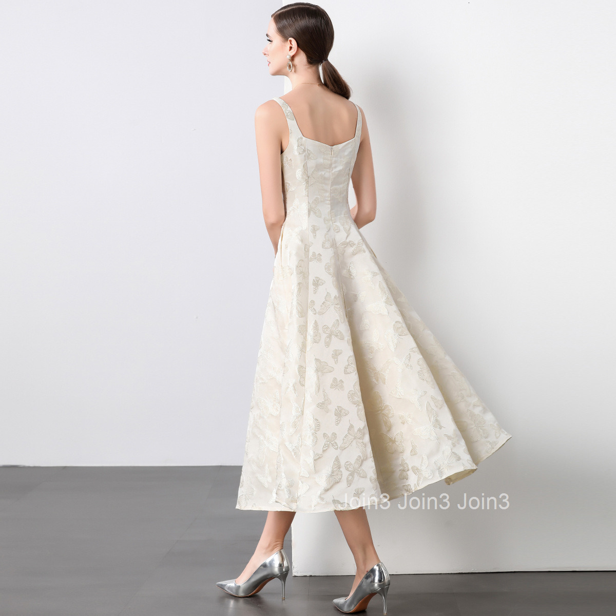 6905 Spring/Summer New Womens Clothing Style Solid Color Jacquard Strap Dress Waist up Dress Big Swing Skirt