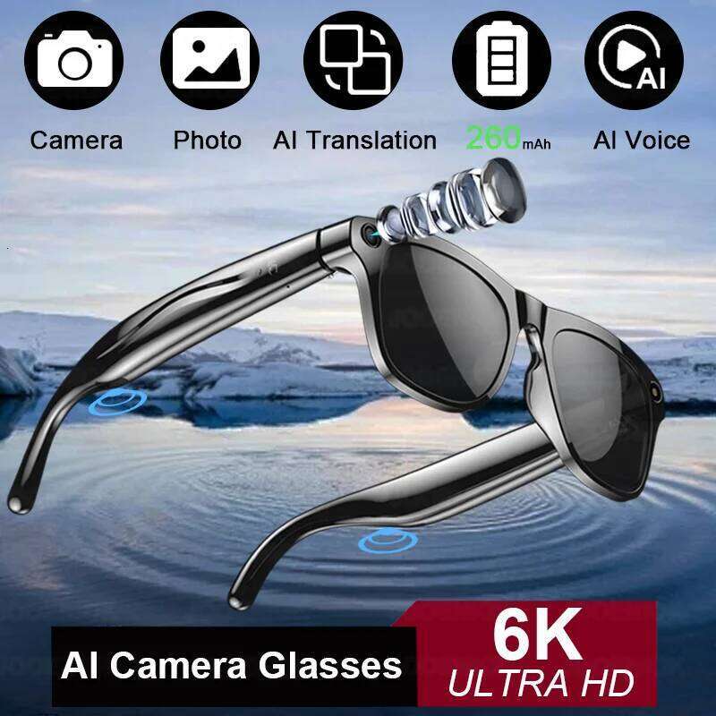 designer Fashion AI 100MP Camera Waterproof Bluetooth Call Playing Music Smart Identify Pictures Use ChatGPT sunglasses