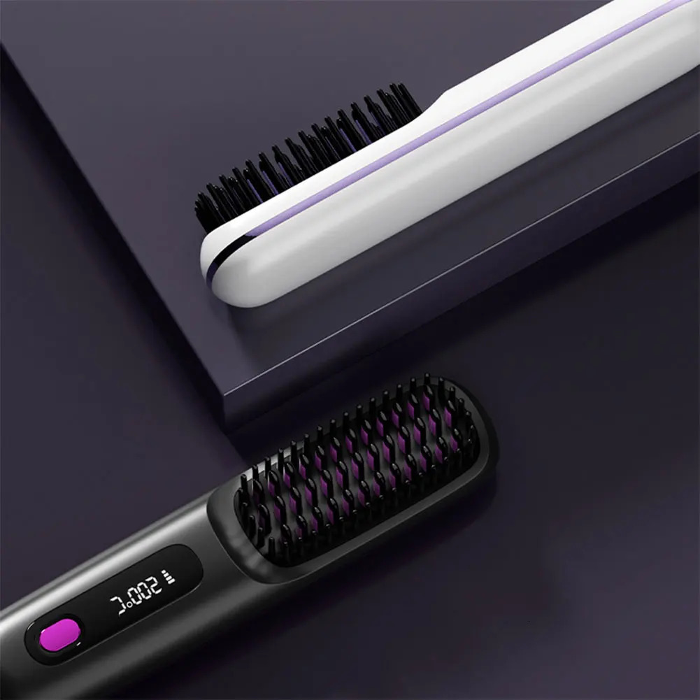 Cordless Hair Straightener Brush Anti-Scald Hair Straightening Comb 3 Temp Settings Electric Comb for All Hair Types 250717